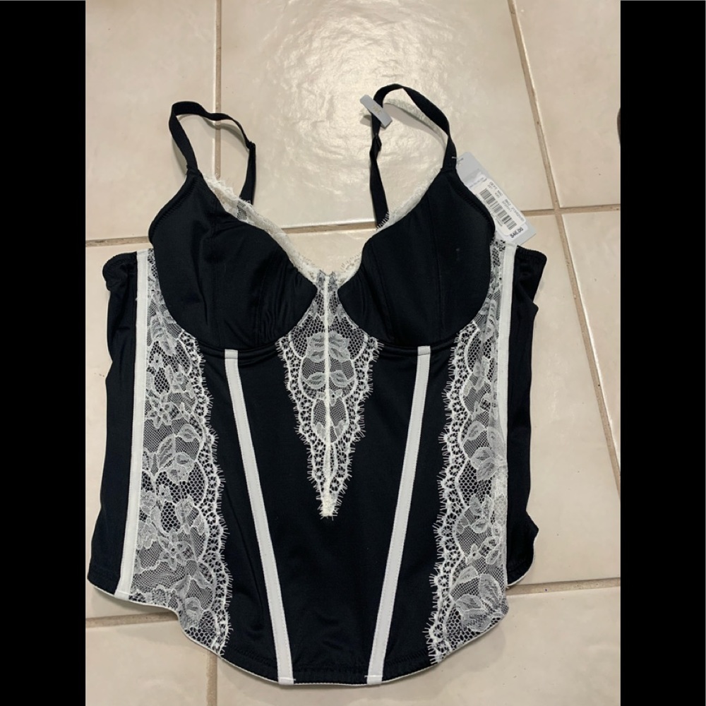 Corset, Black with white lace trim, NWT, 34C, underwire, Sexy, Modern Movement